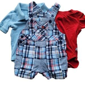 Toddler Overalls Size 12 mo Nautical Patchwork Patriotic Bib Style Shorts 3pc